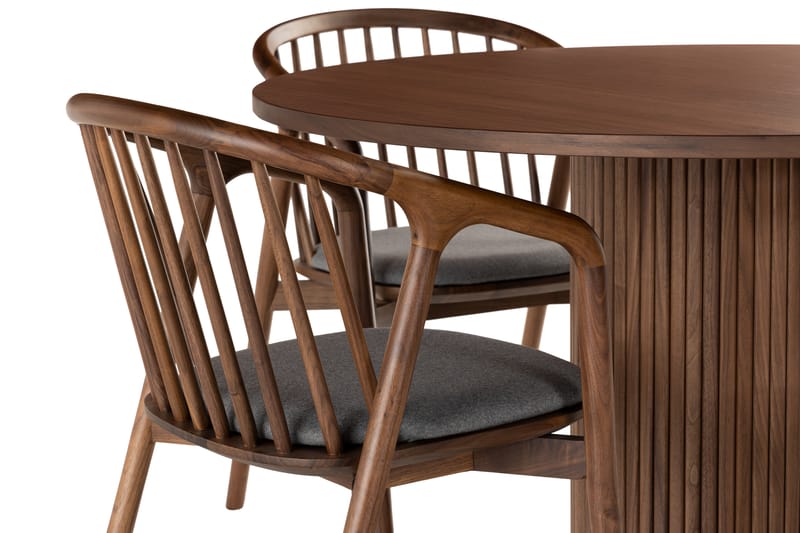 Noira Matgrupp 120 cm Runt Matbord med 4 Noira Stolar - Valnød - Møbler - Borde - Spisebordssæt