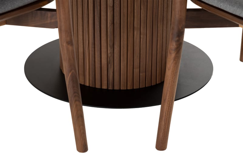 Noira Matgrupp 120 cm Runt Matbord med 4 Noira Stolar - Valnød - Møbler - Borde - Spisebordssæt