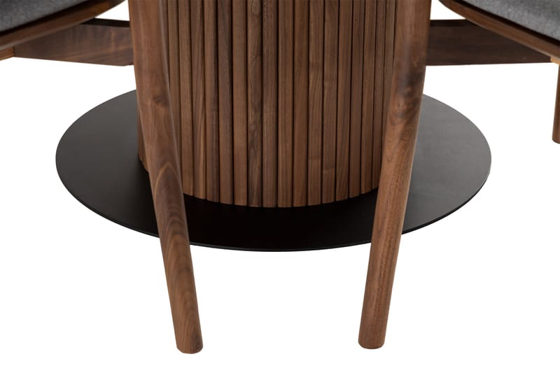 Noira Matgrupp 120 cm Runt Matbord med 4 Noira Stolar - Valnød - Møbler - Borde - Spisebordssæt