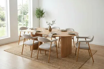 Noira spisegruppe 160-220 cm udtrækkeligt i eg med 6 Ronja spisestole - Sand/Eg - Møbler - Borde - Spisebordssæt