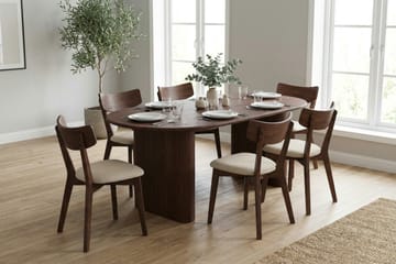 Noira spisegruppe 220 cm rektangulær i valnød med 6 Amelia spisestole med hynde - Valnød/Beige - Møbler - Borde - Spisebordssæt