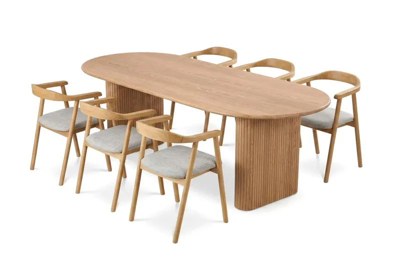 Noira spisegruppe rektangulær 180 cm eg med 6 Jolie spisestole