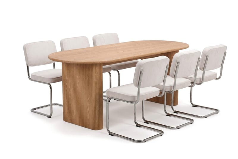 Noira spisegruppe rektangulær 180 cm eg med 6 Milva spisestole, Eg
