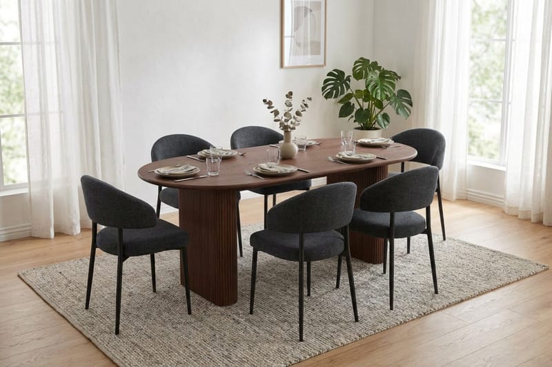 Noira spisegruppe rektangulær 180 cm valnød med 6 Sawako spisestole - Valnød - Møbler - Borde - Spisebordssæt