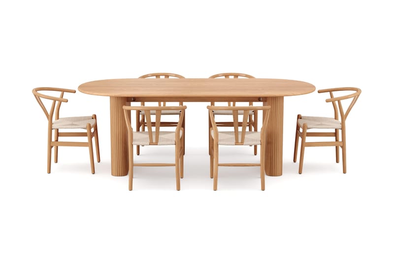 Noira spisegruppe rektangulær 220 cm eg med 6 Dastoori spisebordsstole - Eg - Møbler - Borde - Spisebordssæt