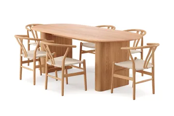 Noira spisegruppe rektangulær 220 cm eg med 6 Dastoori spisebordsstole - Eg - Møbler - Borde - Spisebordssæt