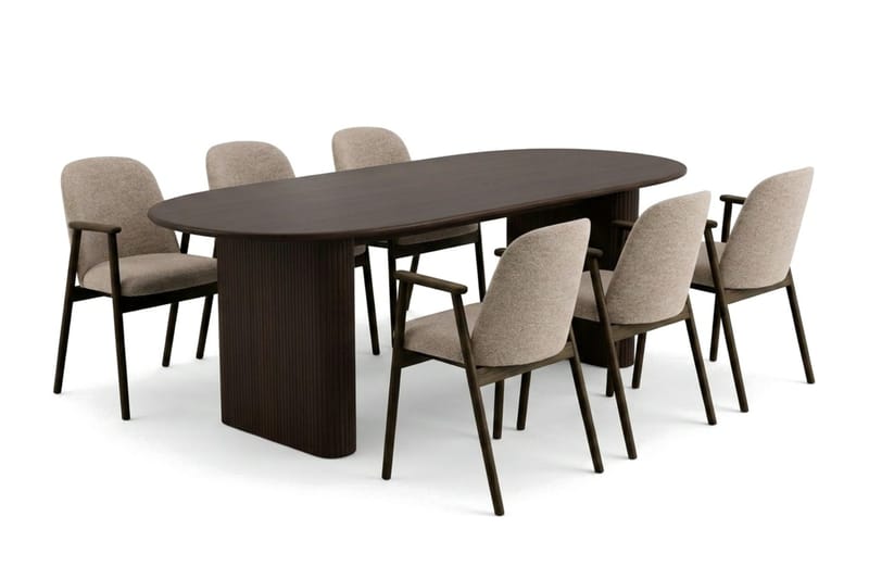 Noira spisegruppe rektangulær 220 cm røget eg med 6 Reciclar spisestole, Røget eg
