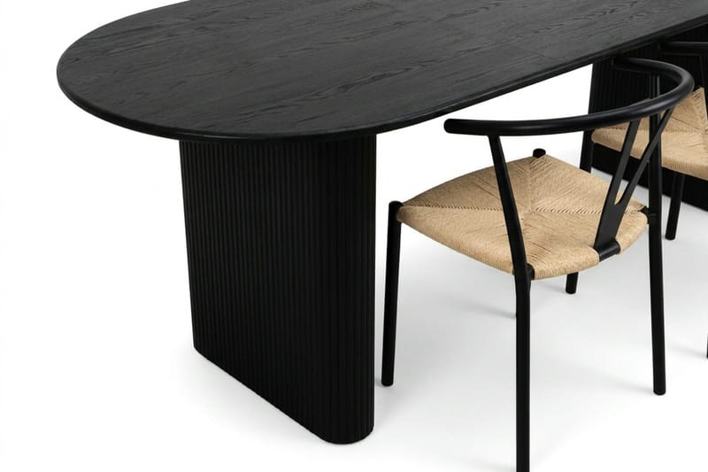 Noira spisegruppe udtræk 220-320 cm sort med 6 Elysia spisestole - Møbler - Borde - Spisebordssæt
