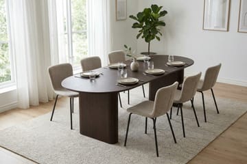 Noira spisegruppe udtrækbar 220-320 cm røget eg med 6 Katy spisestole - Røget eg - Møbler - Borde - Spisebordssæt