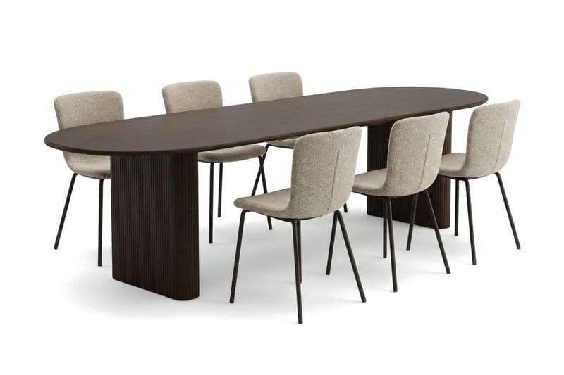 Noira spisegruppe udtrækbar 220-320 cm røget eg med 6 Katy spisestole - Røget eg - Møbler - Borde - Spisebordssæt