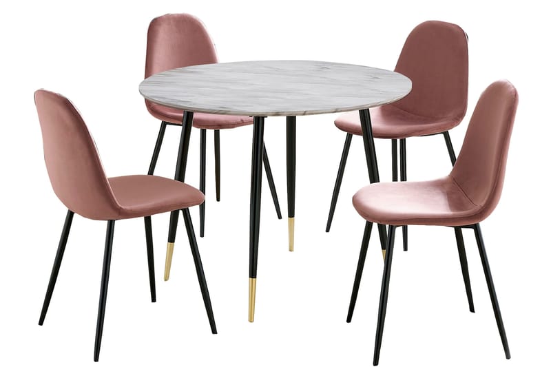 Oktoos Spisebordssæt 100 cm, Lys lyserød/Hvid/Sort
