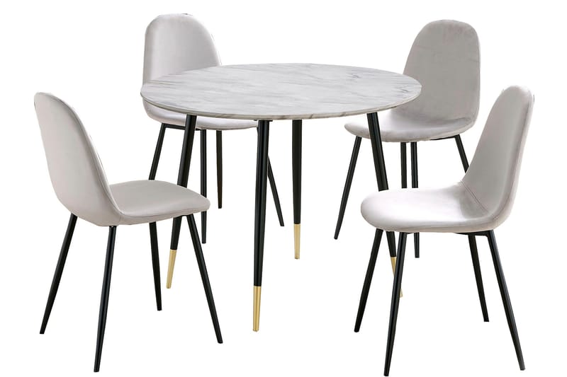 Oktoos Spisebordssæt 100 cm, Lysegrå/Hvid