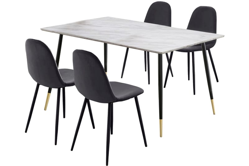 Oktoos Spisebordssæt 160 cm - Antracit/Hvid - Spisebordssæt