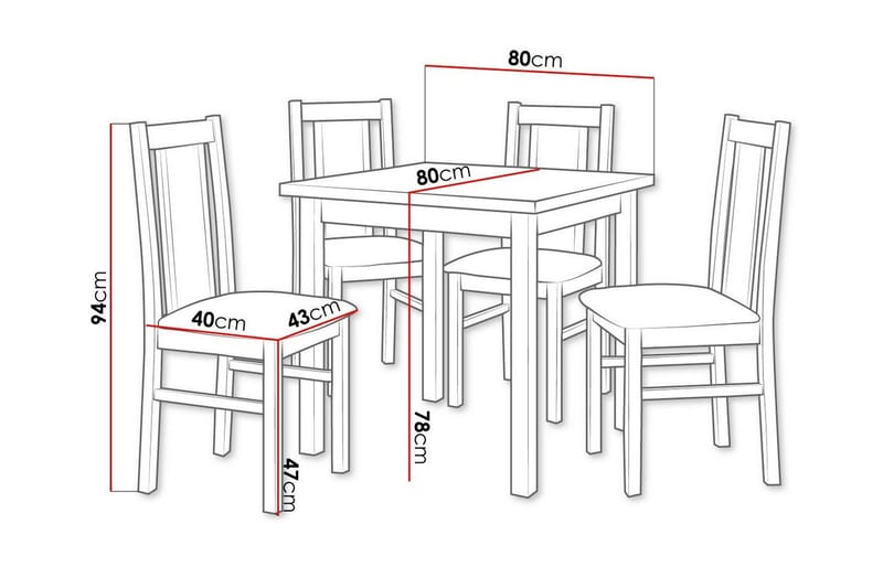 Patrickswell Kvadratisk Spisebordsgruppe 80x80 cm – Spisebord med 4 Spisebordsstole med Betrukket Ryg i Træ - Hvid|Sort - Møbler - Borde - Spisebordssæt