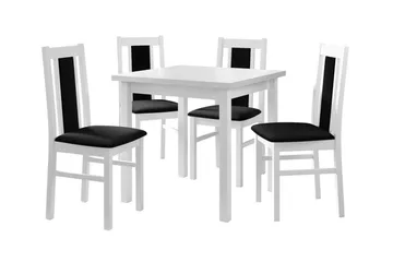 Patrickswell Kvadratisk Spisebordsgruppe 80x80 cm – Spisebord med 4 Spisebordsstole med Betrukket Ryg i Træ - Hvid|Sort - Møbler - Borde - Spisebordssæt