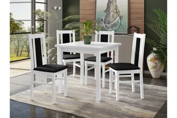 Patrickswell Kvadratisk Spisebordsgruppe 80x80 cm – Spisebord med 4 Spisebordsstole med Betrukket Ryg i Træ - Hvid|Sort - Møbler - Borde - Spisebordssæt