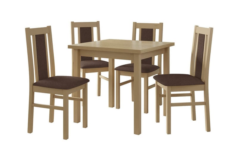 Patrickswell Kvadratisk Spisebordsgruppe 80x80 cm – Spisebord med 4 Spisestole med Betrukket Ryg i Træ, Natur|Brun
