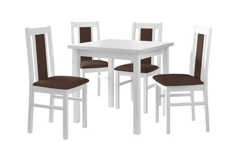 Patrickswell Kvadratisk Spisebordssæt 80x80 cm – Spisebord med 4 Spisestole med Betrukket Ryg i Træ, Hvid|Brun