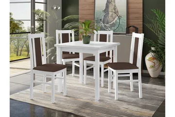 Patrickswell Kvadratisk Spisebordssæt 80x80 cm – Spisebord med 4 Spisestole med Betrukket Ryg i Træ - Hvid|Brun - Møbler - Borde - Spisebordssæt