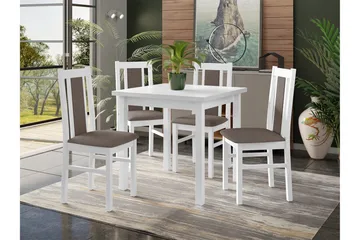 Patrickswell Kvadratisk Spisebordssæt 80x80 cm – Spisebord med 4 Spisestole med Betrukket Ryg i Træ - Hvid|Gråbrun - Møbler - Borde - Spisebordssæt