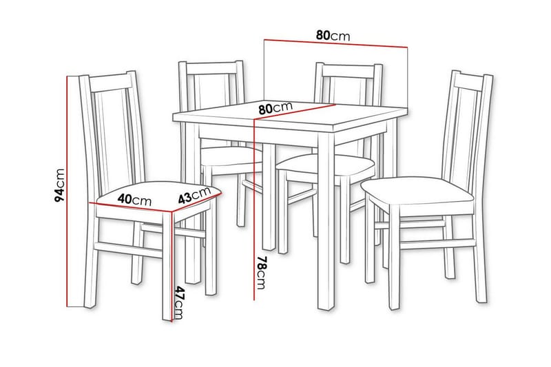 Patrickswell Kvadratisk Spisebordssæt 80x80 cm – Spisebord med 4 Spisestole med Betrukket Ryg i Træ - Hvid|Gråbrun - Møbler - Borde - Spisebordssæt