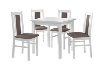 Patrickswell Kvadratisk Spisebordssæt 80x80 cm – Spisebord med 4 Spisestole med Betrukket Ryg i Træ - Hvid|Gråbrun - Møbler - Borde - Spisebordssæt