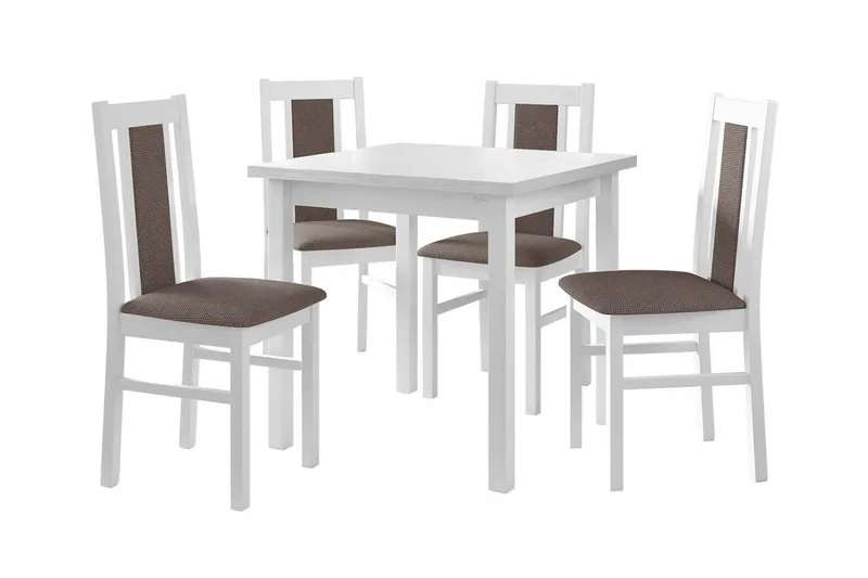 Patrickswell Kvadratisk Spisebordssæt 80x80 cm – Spisebord med 4 Spisestole med Betrukket Ryg i Træ, Hvid|Gråbrun