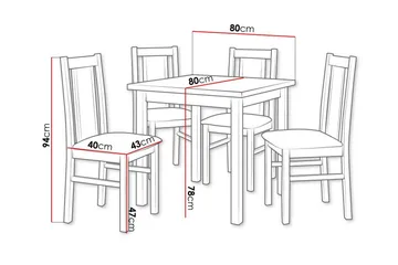 Patrickswell Kvadratisk Spisebordssæt 80x80 cm – Spisebord med 4 Spisestole med Betrukket Ryg i Træ - Mørkebrun|Brun - Møbler - Borde - Spisebordssæt