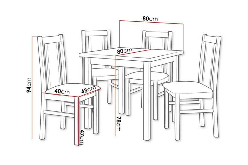 Patrickswell Kvadratisk Spisebordssæt 80x80 cm – Spisebord med 4 Spisestole med Betrukket Ryg i Træ - Mørkebrun|Grå - Møbler - Borde - Spisebordssæt