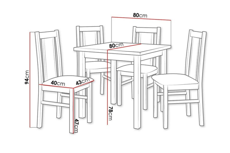 Patrickswell Kvadratisk Spisebordssæt 80x80 cm – Spisebord med 4 Spisestole med Betrukket Ryg i Træ - Mørkebrun|Gråbrun - Møbler - Borde - Spisebordssæt
