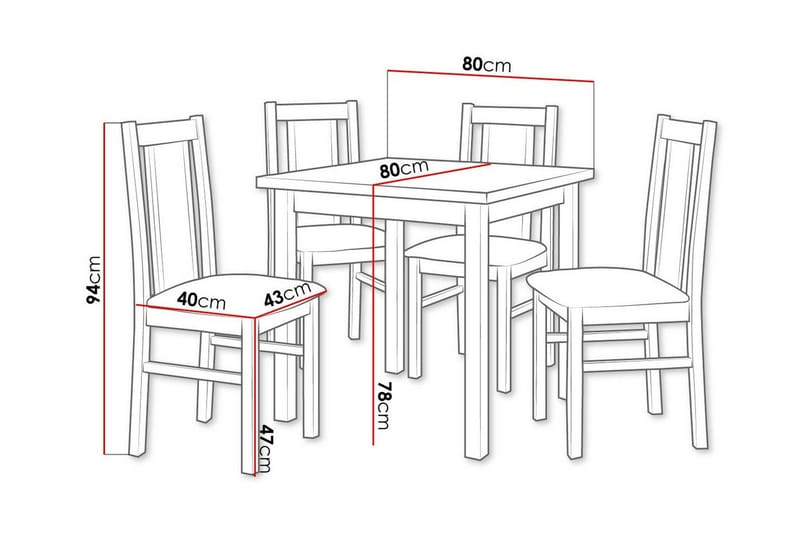 Patrickswell Kvadratisk Spisebordssæt 80x80 cm – Spisebord med 4 Spisestole med Betrukket Ryg i Træ - Mørkebrun|Olivengrøn - Møbler - Borde - Spisebordssæt