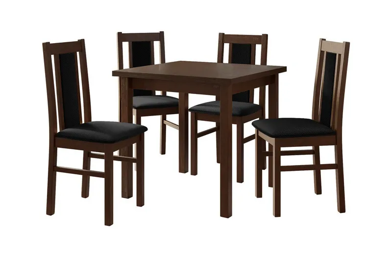 Patrickswell Kvadratisk Spisebordssæt 80x80 cm – Spisebord med 4 Spisestole med Betrukket Ryg i Træ, Mørkebrun|Sort