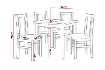Patrickswell Kvadratisk Spisebordssæt 80x80 cm – Spisebord med 4 Spisestole med Betrukket Ryg i Træ - Mørkebrun|Sort - Møbler - Borde - Spisebordssæt