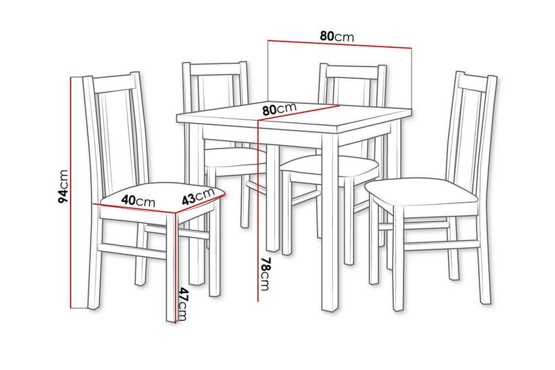 Patrickswell Kvadratisk Spisebordssæt 80x80 cm – Spisebord med 4 Spisestole med Betrukket Ryg i Træ - Mørkebrun|Sort - Møbler - Borde - Spisebordssæt