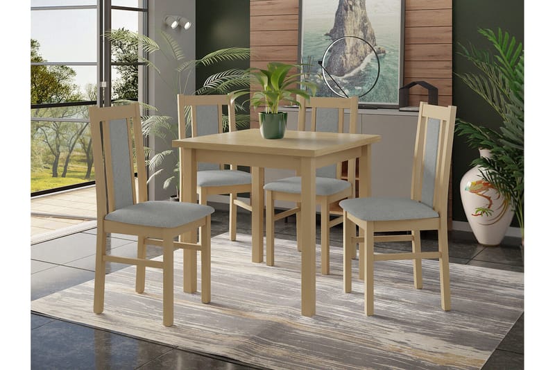 Patrickswell Kvadratisk Spisebordssæt 80x80 cm – Spisebord med 4 Spisestole med Betrukket Ryg i Træ - Natur|Grå - Møbler - Borde - Spisebordssæt