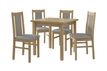 Patrickswell Kvadratisk Spisebordssæt 80x80 cm – Spisebord med 4 Spisestole med Betrukket Ryg i Træ - Natur|Grå - Møbler - Borde - Spisebordssæt