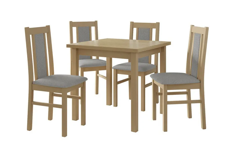 Patrickswell Kvadratisk Spisebordssæt 80x80 cm – Spisebord med 4 Spisestole med Betrukket Ryg i Træ, Natur|Grå