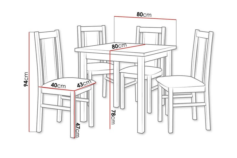 Patrickswell Kvadratisk Spisebordssæt 80x80 cm – Spisebord med 4 Spisestole med Betrukket Ryg i Træ - Natur|Grå - Møbler - Borde - Spisebordssæt