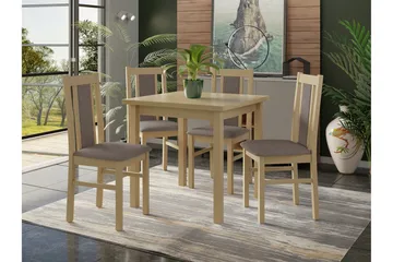 Patrickswell Kvadratisk Spisebordssæt 80x80 cm – Spisebord med 4 Spisestole med Betrukket Ryg i Træ - Natur|Gråbrun - Møbler - Borde - Spisebordssæt