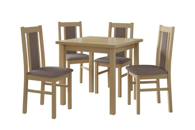 Patrickswell Kvadratisk Spisebordssæt 80x80 cm – Spisebord med 4 Spisestole med Betrukket Ryg i Træ, Natur|Gråbrun