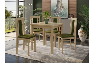 Patrickswell Kvadratisk Spisebordssæt 80x80 cm – Spisebord med 4 Spisestole med Betrukket Ryg i Træ - Natur|Olivengrøn - Møbler - Borde - Spisebordssæt