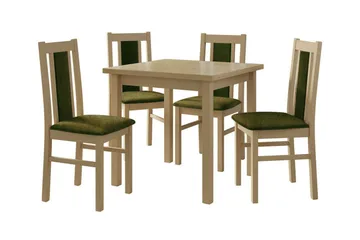 Patrickswell Kvadratisk Spisebordssæt 80x80 cm – Spisebord med 4 Spisestole med Betrukket Ryg i Træ - Natur|Olivengrøn - Møbler - Borde - Spisebordssæt