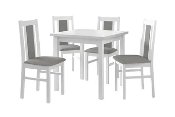 Patrickswell Kvadratisk Spisegruppe 80x80 cm – Spisebord med 4 Spisestole med Betrukket Ryg i Træ - Hvid|Grå - Møbler - Borde - Spisebordssæt