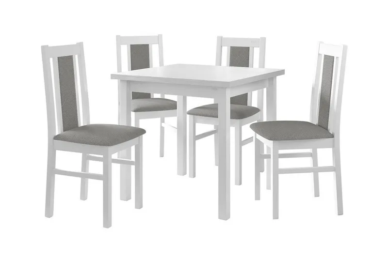 Patrickswell Kvadratisk Spisegruppe 80x80 cm – Spisebord med 4 Spisestole med Betrukket Ryg i Træ, Hvid|Grå