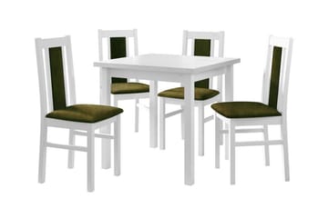 Patrickswell Kvadratisk Spisegruppe 80x80 cm – Spisebord med 4 Spisestole med Betrukket Ryg i Træ - Hvid|Olivengrøn - Møbler - Borde - Spisebordssæt