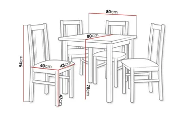 Patrickswell Kvadratisk Spisegruppe 80x80 cm – Spisebord med 4 Spisestole med Betrukket Ryg i Træ - Natur|Sort - Møbler - Borde - Spisebordssæt