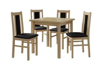 Patrickswell Kvadratisk Spisegruppe 80x80 cm – Spisebord med 4 Spisestole med Betrukket Ryg i Træ - Natur|Sort - Møbler - Borde - Spisebordssæt