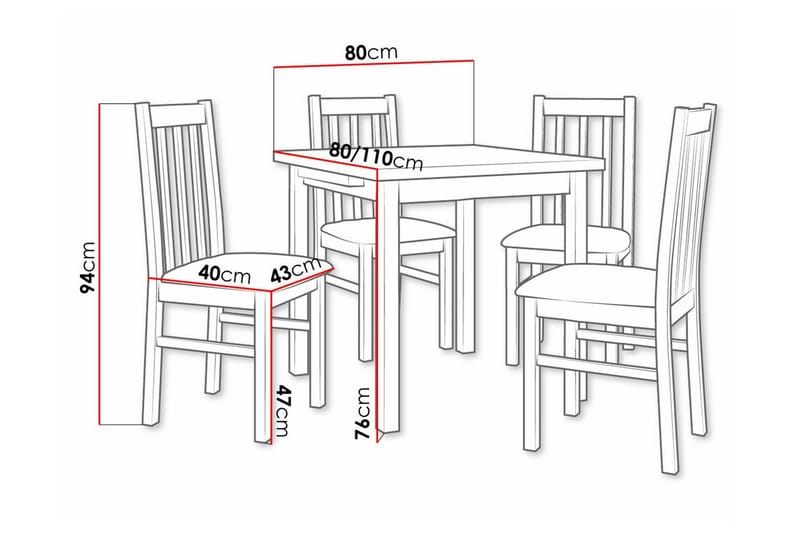 Patrickswell Kvadratisk Udtrækkelig Spisegruppe 80–110 cm – Spisebord med 4 Spisestole med Høj Sprosserygg i Træ - Hvid|Sort - Møbler - Borde - Spisebordssæt