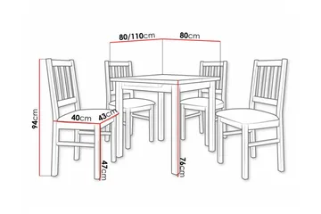 Patrickswell Kvadratisk Udtrækkeligt Spisebordsæt 80–110 cm – Spisebord med 4 Spisestole med Sprosseryg i Træ - Mørkebrun|Grå - Møbler - Borde - Spisebordssæt
