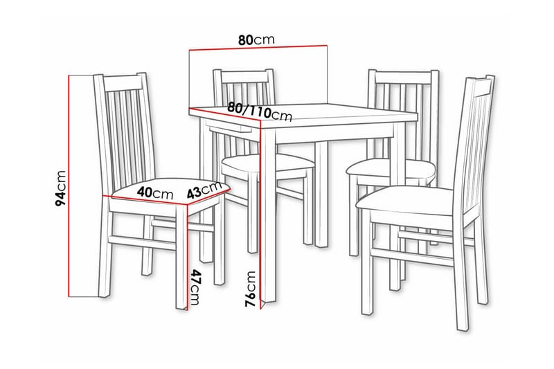 Patrickswell Kvadratisk Udtrækkeligt Spisebordssæt 80–110 cm – Spisebord med 4 Spisestole med Høj Sprosseryg i Træ - Natur|Brun - Møbler - Borde - Spisebordssæt